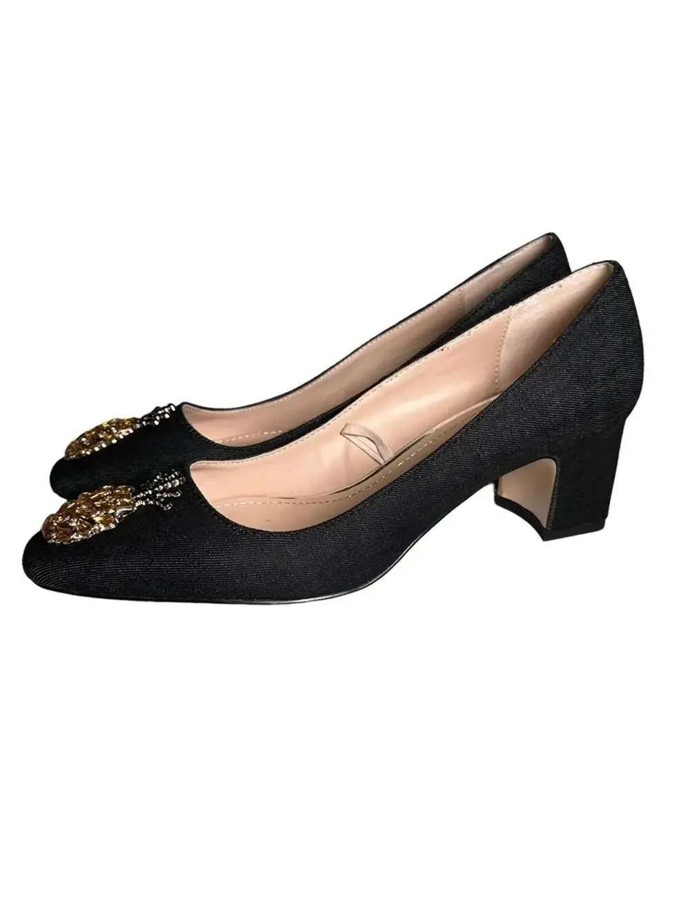 Zara Pineapple Embellished Denim Block Heel Pumps NWT EU 39 (US Women's 8)